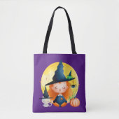 Yoga Heks en Kat Waterverf Halloween Paarse Tote Bag (Voorkant)