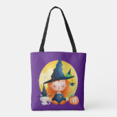 Yoga Heks en Kat Waterverf Halloween Paarse Tote Bag (Achterkant)