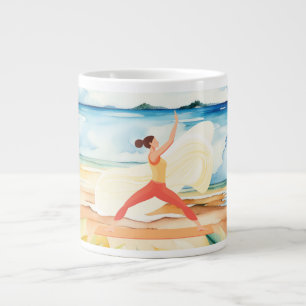 Yoga-houding aan het strand grote koffiekop