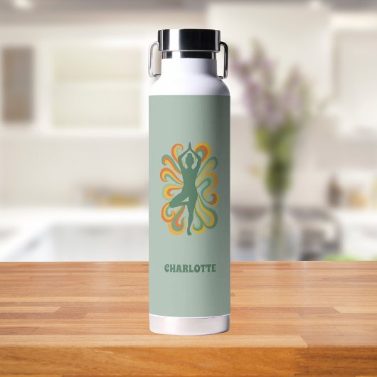 Yoga-houding retro-draaikolken naam saliegroen waterfles