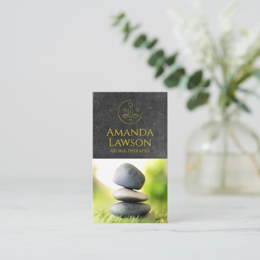 Yoga-icoon | Leisteen achtergrond | Gestapelde ste Visitekaartje (Staand voorkant)