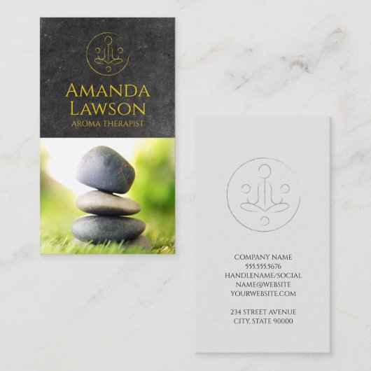Yoga-icoon | Leisteen achtergrond | Gestapelde ste Visitekaartje (Voorkant / Achterkant)