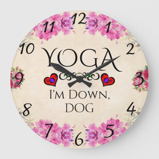Yoga Ik ben omlaag, Dog Wall Clock Grote Klok (Voorkant)