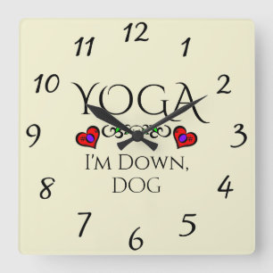 Yoga Ik ben omlaag, Dog Wall Clock Vierkante Klok