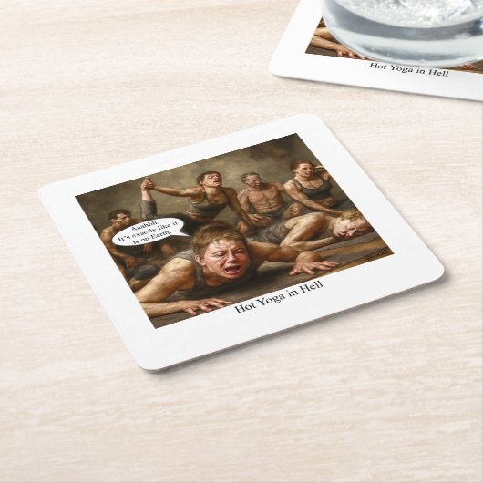 Yoga in de hel. kartonnen onderzetters (Schuin)