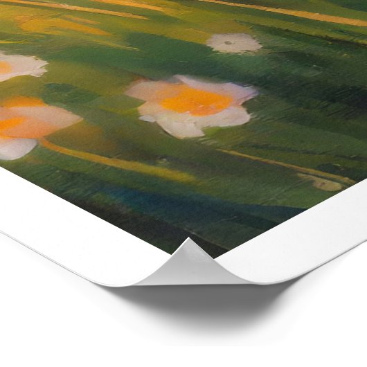 Yoga in het veld bij zonsondergang poster (Hoek)