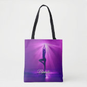 Yoga in Roze Paarse Licht - Naam of Jouw tekst toe Tote Bag (Voorkant)