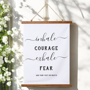 Yoga Inademen Uitademen Zwart Wit Moed Quote  Hangend Wandkleed