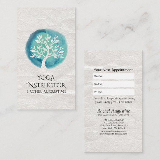 YOGA-instructeur Aanwijzing moderne Waterverf Afsprakenkaartje (Voorkant / Achterkant)