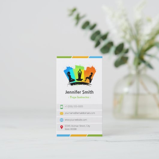 YOGA-instructeur - Creatief kleurrijk Visitekaartje (Staand voorkant)