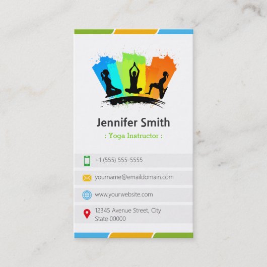 YOGA-instructeur - Creatief kleurrijk Visitekaartje (Voorkant)