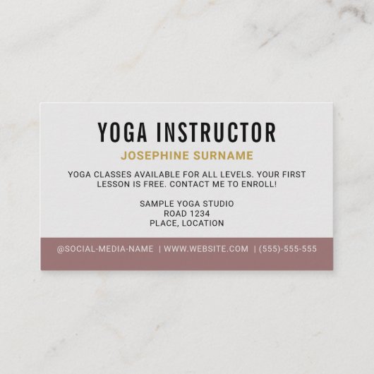 Yoga Instructeur Danser Pose Meditatie Leraar Visitekaartje (Achterkant)