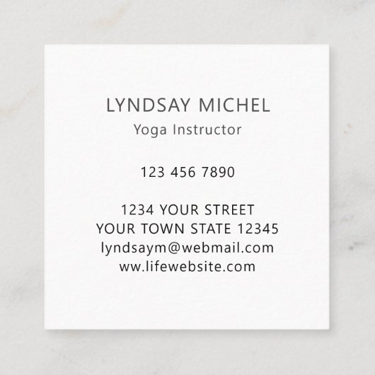 Yoga Instructeur Floral Waterverf Vierkante Visitekaartje (Achterkant)