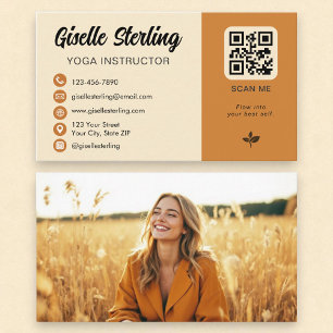 Yoga Instructeur Geel Sinaasappel QR Code Foto Visitekaartje