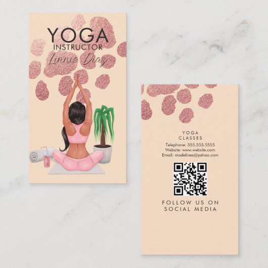 Yoga-instructeur Klassen Roze Roze Nep-Folie B Visitekaartje (Voorkant / Achterkant)