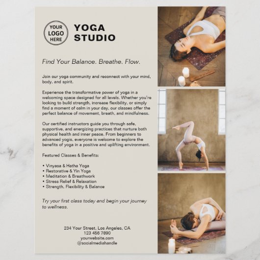 Yoga Instructeur Leraar Promotie Bedrijf Flyer (Voorkant)