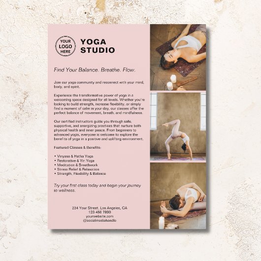 Yoga Instructeur Leraar Promotie Roze Zaken Flyer