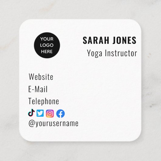 Yoga Instructeur Logo Influencer Social Media Vierkante Visitekaartje (Achterkant)
