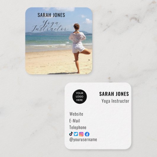 Yoga Instructeur Logo Influencer Social Media Vierkante Visitekaartje (Voorkant / Achterkant)