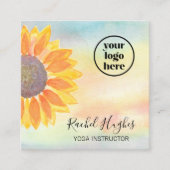 Yoga Instructeur Logo Zonnebloem Waterverf Vierkante Visitekaartje (Voorkant)