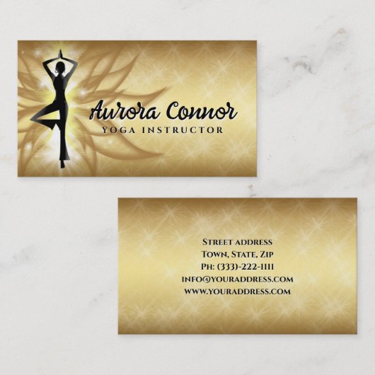 Yoga Instructeur Lotus Bloem Gezond Leven Goud Visitekaartje (Voorkant / Achterkant)