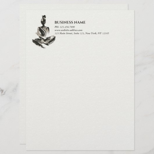 Yoga Instructeur Lotus Meditatie Pose Brushstrokes Briefhoofd (Voorkant / Achterkant)