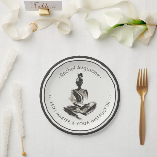 Yoga Instructeur Lotus Meditatie Pose Brushstrokes Papieren Bordje (Huwelijk)
