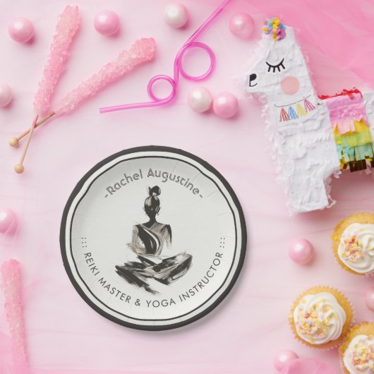 Yoga Instructeur Lotus Meditatie Pose Brushstrokes Papieren Bordje (Feest)