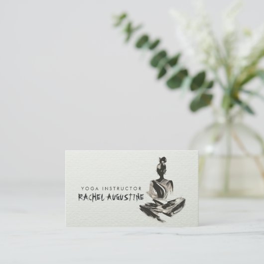 Yoga Instructeur Lotus Meditatie Pose Brushstrokes Visitekaartje (Staand voorkant)