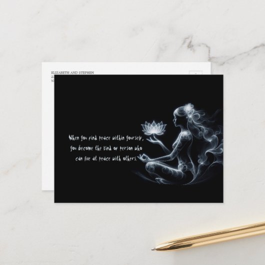 Yoga Instructeur Lotus Meditatie Pose Gloeiende Mi Briefkaart (Voorkant / Achterkant in situ)