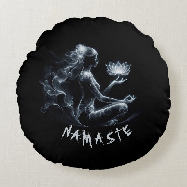 Yoga Instructeur Lotus Meditatie Pose Gloeiende Mi Rond Kussen (Voorkant)