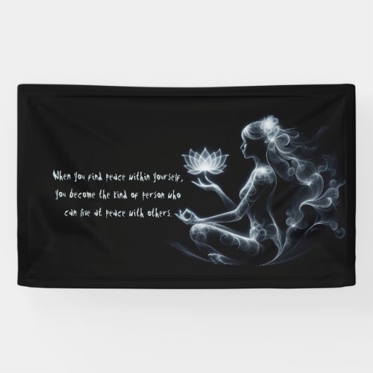 Yoga Instructeur Lotus Meditatie Pose Gloeiende Mi Spandoek (Horizontaal)