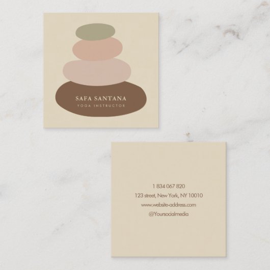 Yoga Instructeur Massage Zen Stones Rustiek Vierkante Visitekaartje (Voorkant / Achterkant)