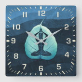 YOGA Instructeur Meditation Pose Bodhi Leaf Cut Ar Vierkante Klok (Voorkant)