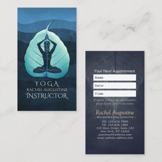 YOGA Instructeur Meditation Pose Bodhi Leaf Cuttin Afsprakenkaartje (Voorkant / Achterkant)