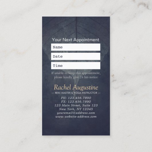 YOGA Instructeur Meditation Pose Bodhi Leaf Cuttin Afsprakenkaartje (Achterkant)