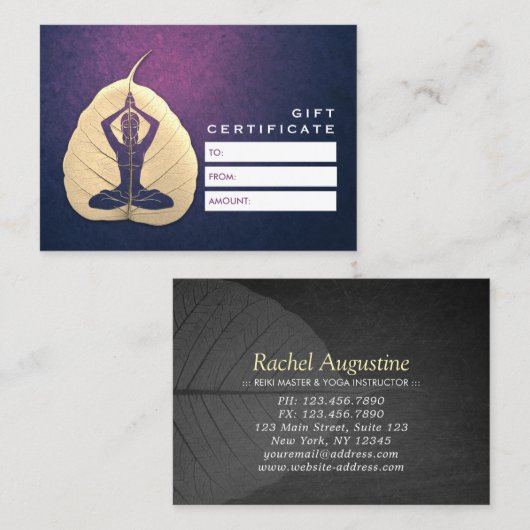 YOGA Instructeur Meditation Pose Bodhi Leaf Cuttin Kortingskaartje (Voorkant / Achterkant)