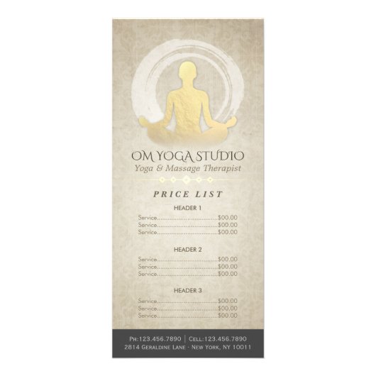 YOGA Instructeur Meditation Pose ZEN Price List Reclamekaart (Voorkant)