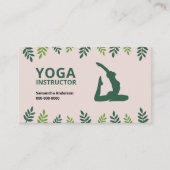 Yoga instructeur met groene bladeren visitekaartje (Voorkant)