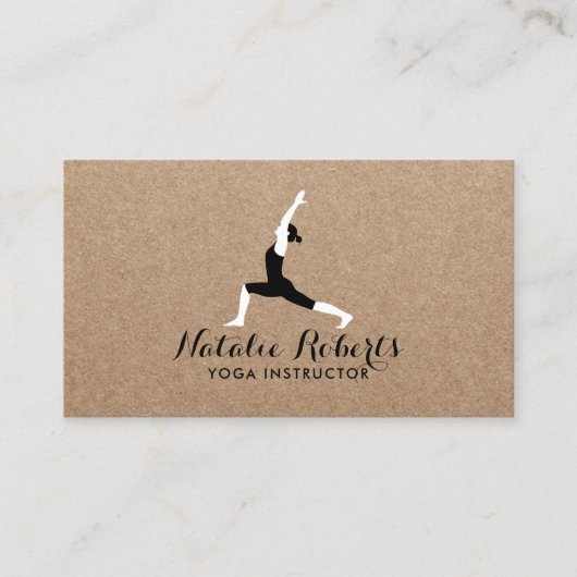Yoga Instructeur Minimalistische Yoga Pose Rustiek Visitekaartje (Voorkant)