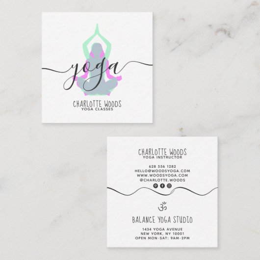 Yoga instructeur modern elegant trendy blauwgroen  vierkante visitekaartje (Voorkant / Achterkant)