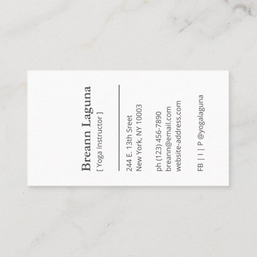 Yoga Instructeur Namaste Minimalistisch Zwart Mode Visitekaartje (Achterkant)