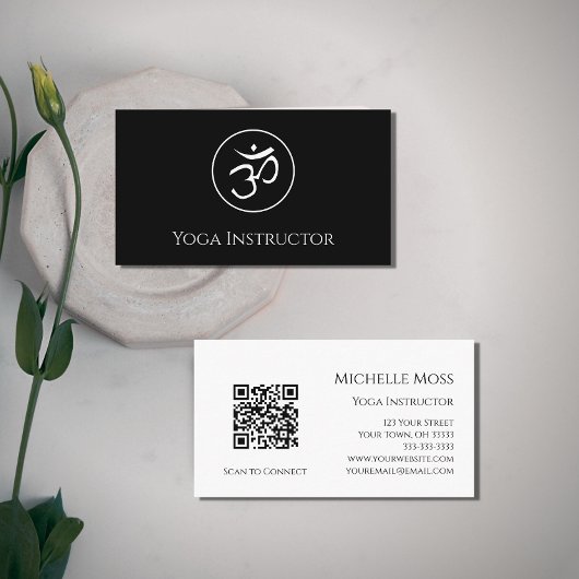 Yoga Instructeur OM Symbool QR code Zwart Wit Visitekaartje