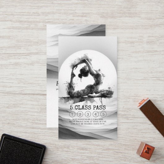 Yoga Instructeur One-Legged King Pose 5 Class Pass Klantenkaartje (Voorkant / Achterkant in situ)