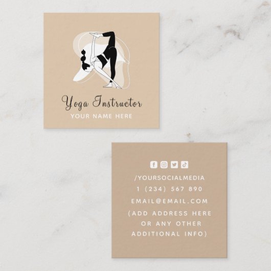 Yoga Instructeur Pilates Vrouw Stretch Illustratie Vierkante Visitekaartje (Voorkant / Achterkant)