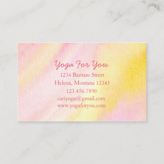 Yoga Instructeur Rustig Roze Waterverf Wassen Visitekaartje (Achterkant)