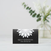 Yoga Instructeur Wit Lotus Mandala Zwart Glitter Visitekaartje (Staand voorkant)