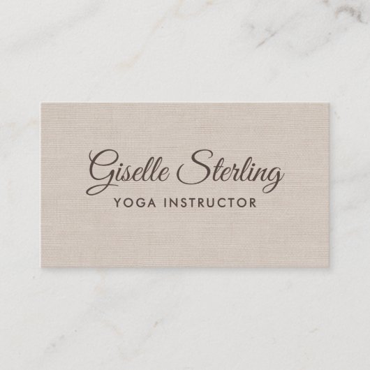 Yoga Instructor Beige Linen Elegant QR Code Visitekaartje (Voorkant)