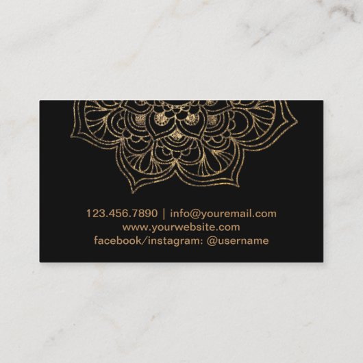 Yoga Instructor Black & Gold Lotus Mandala Visitekaartje (Achterkant)