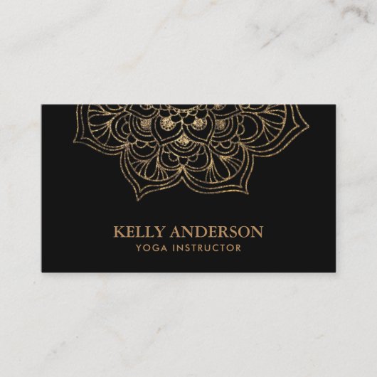 Yoga Instructor Black & Gold Lotus Mandala Visitekaartje (Voorkant)